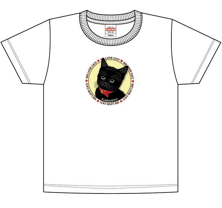 猫イラストtシャツ ブラックキャット 黒猫 キッズ 20 レディース 2300 税抜き ジャポネスク Tシャツ トートバッグなど日本のお土産を製作しています