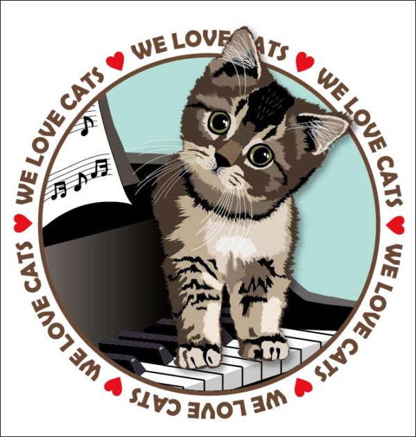 猫とピアノのTシャツ