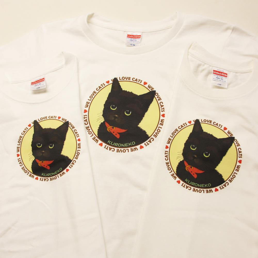 猫イラストTシャツ ブラックキャット 黒猫 キッズ￥2200.- レディース 