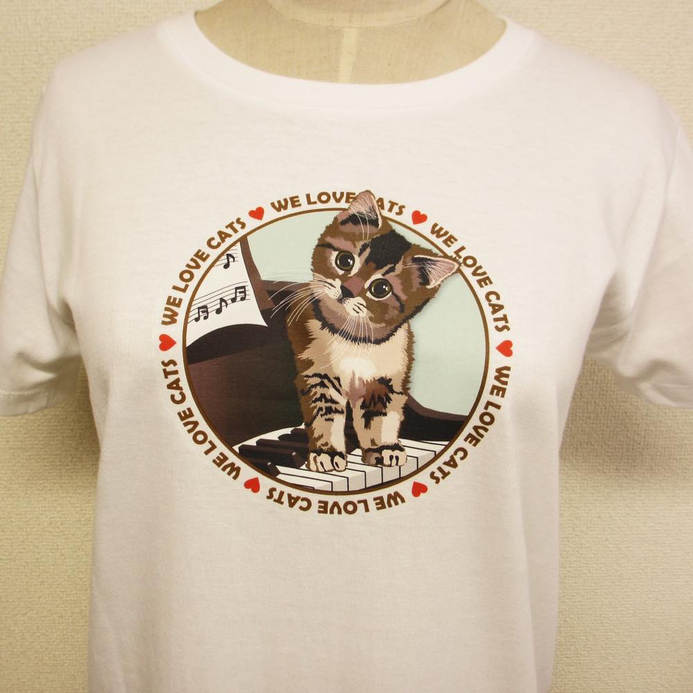 猫Tシャツ　ピアノ　レディース　M
